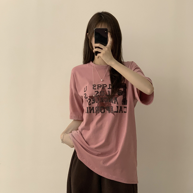 カジュアルレタリング半袖Tシャツ PINK