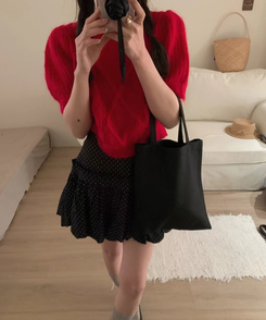 ミニスカート バルーンドットスカート BLACK
