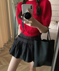 ミニスカート バルーンドットスカート BLACK