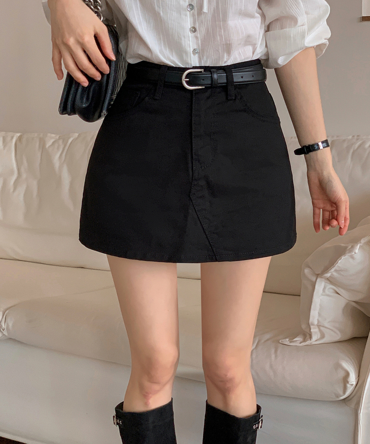 ステッチコットンスカートパンツ BLACK