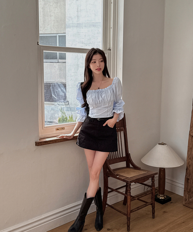 ステッチコットンスカートパンツ BLACK