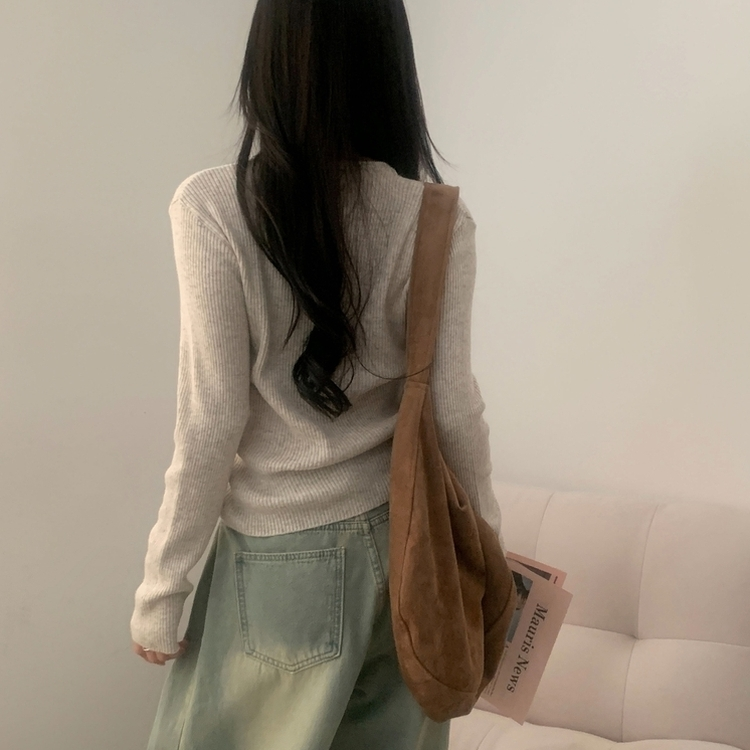 이닝 뱀부 유넥 골지 여리핏 슬림 긴팔니트 5color 오트밀