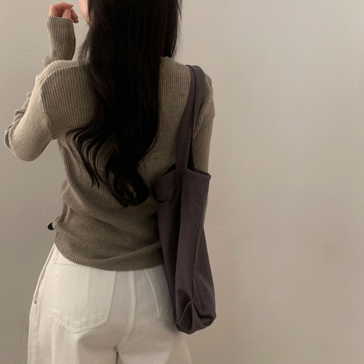 이닝 뱀부 유넥 골지 여리핏 슬림 긴팔니트 5color 카키