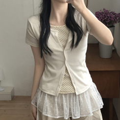 [요청폭주!땡땡반팔ver]일체형 레이어드 도트 땡땡이 썸머 반팔 가디건 3color 크림