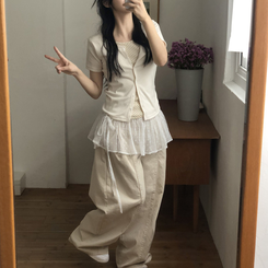 [요청폭주!땡땡반팔ver]일체형 레이어드 도트 땡땡이 썸머 반팔 가디건 3color 크림