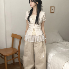[요청폭주!땡땡반팔ver]일체형 레이어드 도트 땡땡이 썸머 반팔 가디건 3color 크림