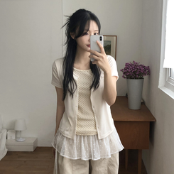 [요청폭주!땡땡반팔ver]일체형 레이어드 도트 땡땡이 썸머 반팔 가디건 3color 크림