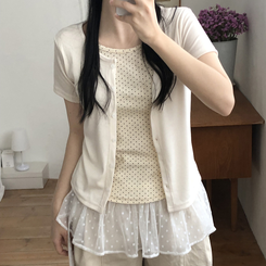 [요청폭주!땡땡반팔ver]일체형 레이어드 도트 땡땡이 썸머 반팔 가디건 3color 크림