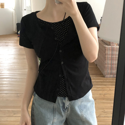 [요청폭주!땡땡반팔ver]일체형 레이어드 도트 땡땡이 썸머 반팔 가디건 3color 블랙
