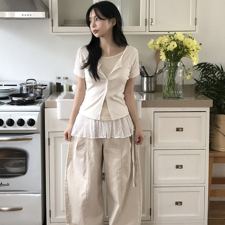 [요청폭주!땡땡반팔ver]일체형 레이어드 도트 땡땡이 썸머 반팔 가디건 3color 크림