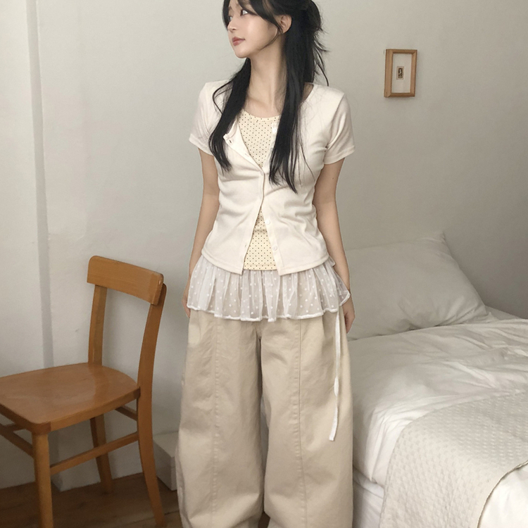 [요청폭주!땡땡반팔ver]일체형 레이어드 도트 땡땡이 썸머 반팔 가디건 3color 크림