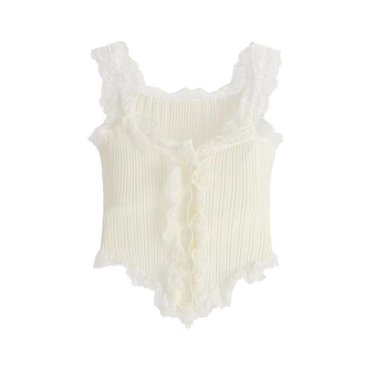 バレエコア♥) ベラール レースフリル リブ ボタン キャミソール