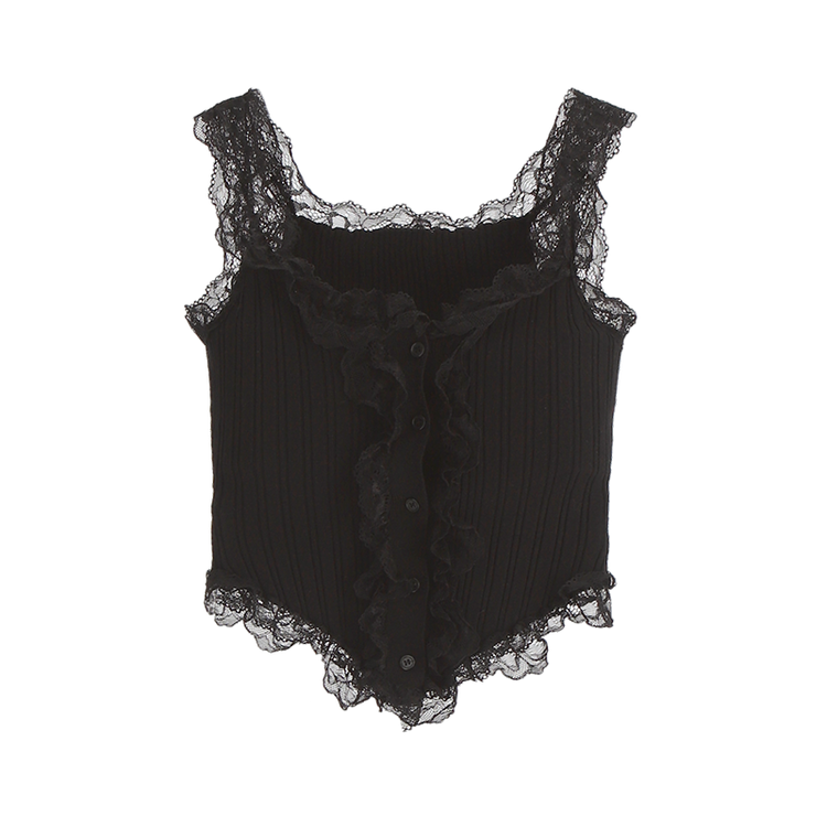 バレエコア♥) ベラール レースフリル リブ ボタン キャミソール
