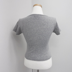 半袖Tシャツ ボタンスリットクロップTシャツ