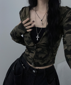 スリムクロップフードジップアップ KHAKI