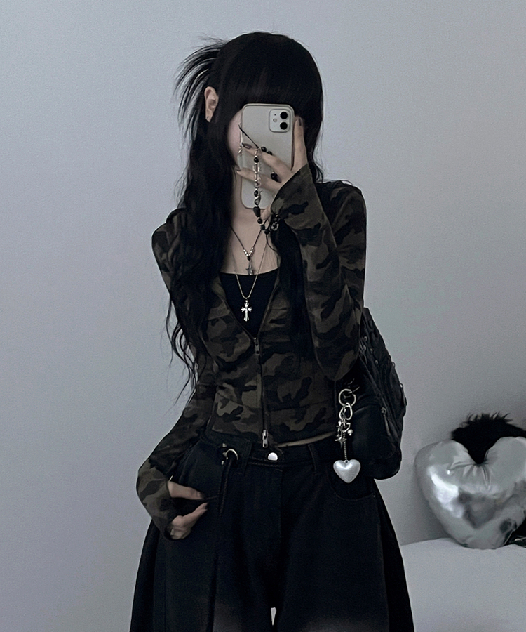 카모투웨이워머슬림핏크롭후드집업 카키