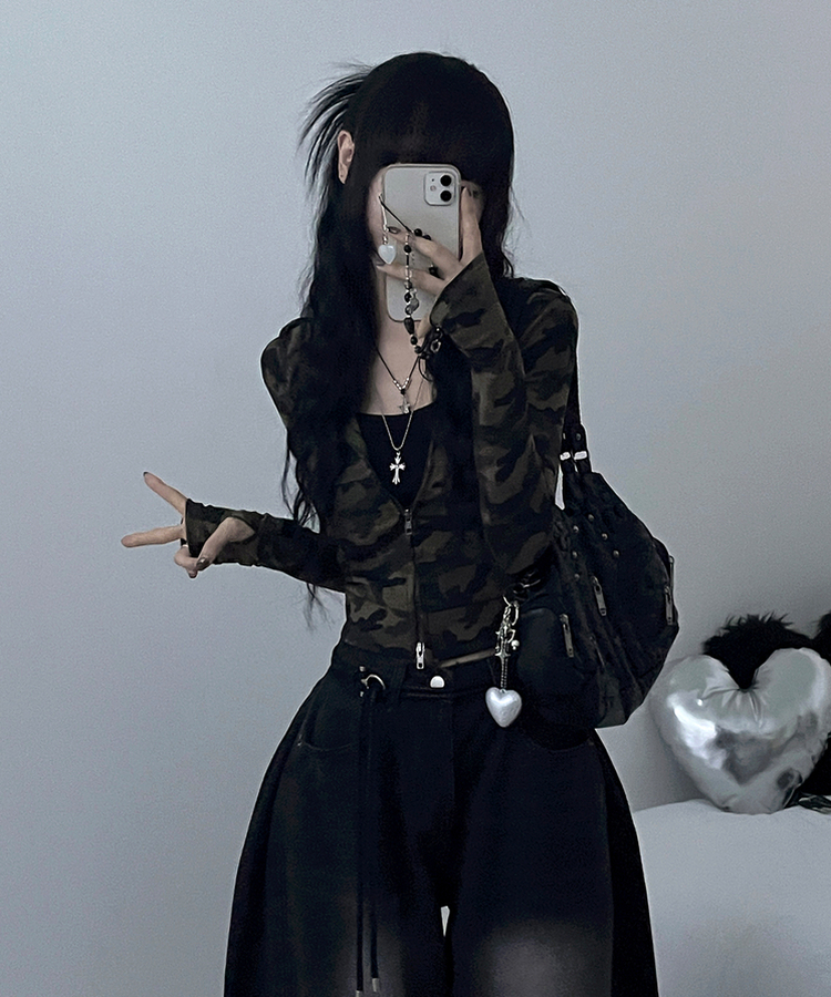 카모투웨이워머슬림핏크롭후드집업 카키