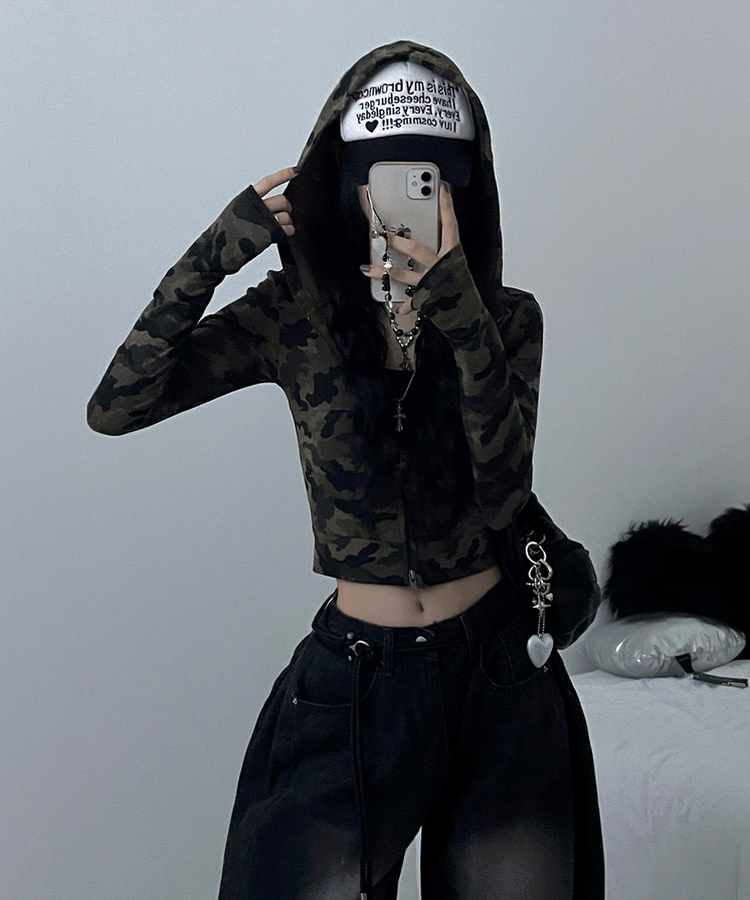 카모투웨이워머슬림핏크롭후드집업 카키