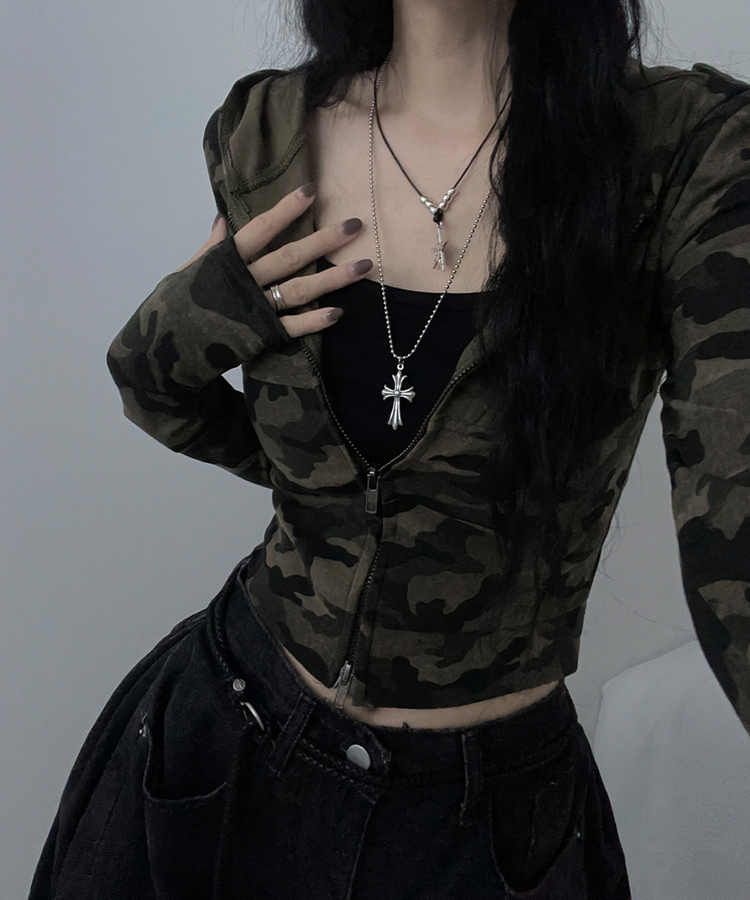 카모투웨이워머슬림핏크롭후드집업 카키