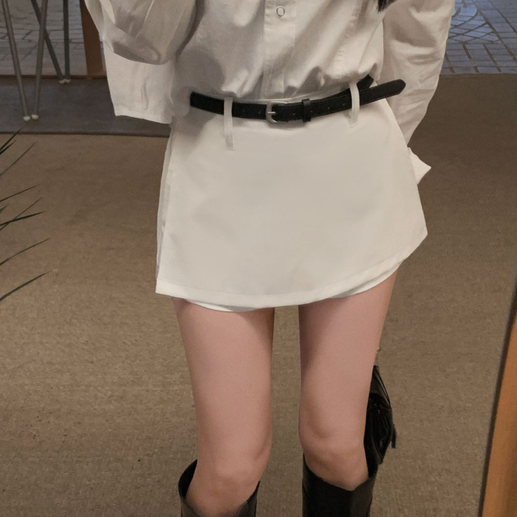 【ベルト付き】サイドスリットミニスカートパンツ WHITE