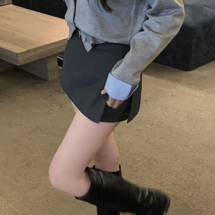 【ベルト付き】サイドスリットミニスカートパンツ GREY