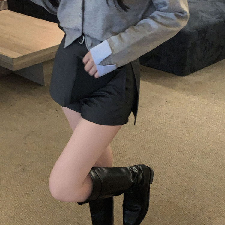 【ベルト付き】サイドスリットミニスカートパンツ GREY