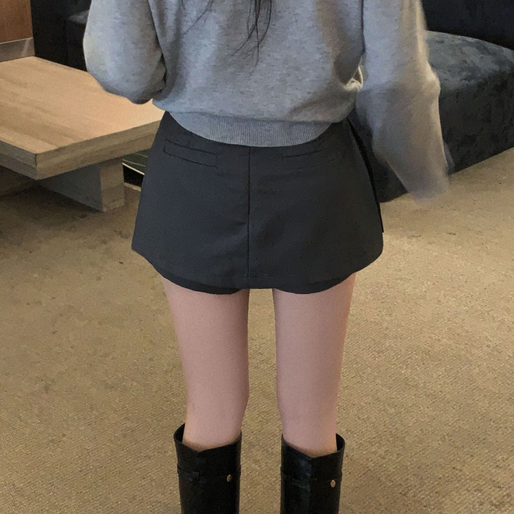 【ベルト付き】サイドスリットミニスカートパンツ GREY