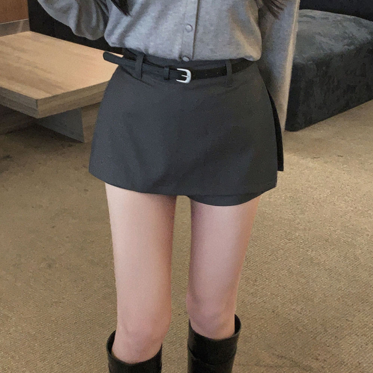 【ベルト付き】サイドスリットミニスカートパンツ GREY