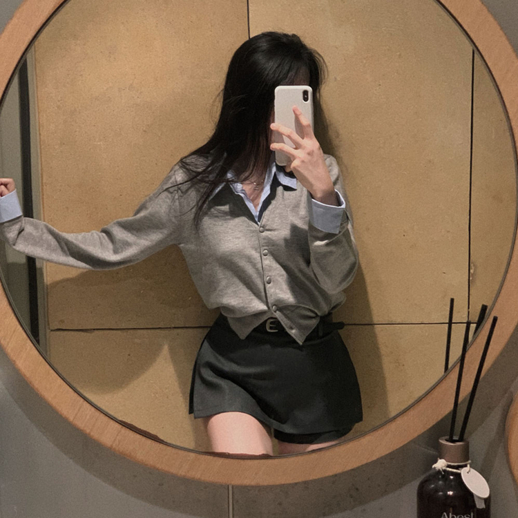 【ベルト付き】サイドスリットミニスカートパンツ GREY