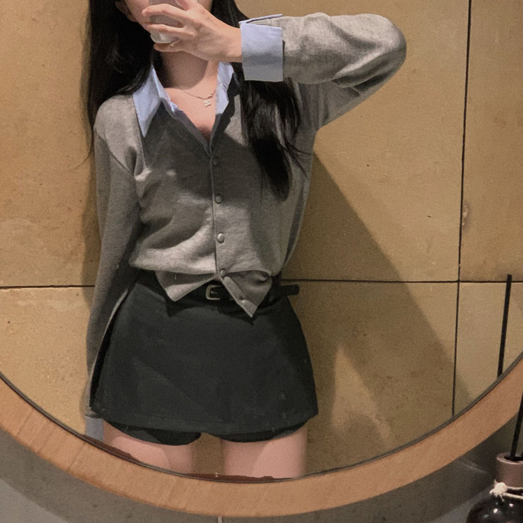 【ベルト付き】サイドスリットミニスカートパンツ GREY