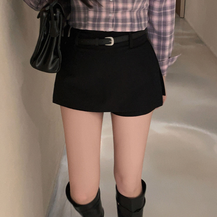 【ベルト付き】サイドスリットミニスカートパンツ BLACK
