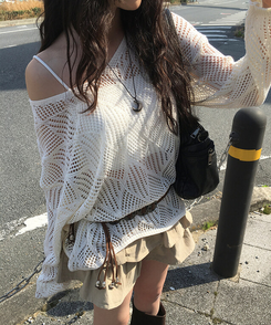 【ベルト付き】【ベルト付き】ヒッピーネットニット キャミソール BEIGE