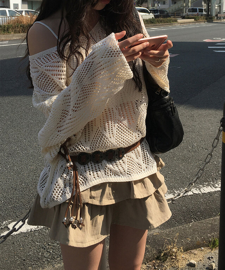 【ベルト付き】【ベルト付き】ヒッピーネットニット キャミソール BEIGE