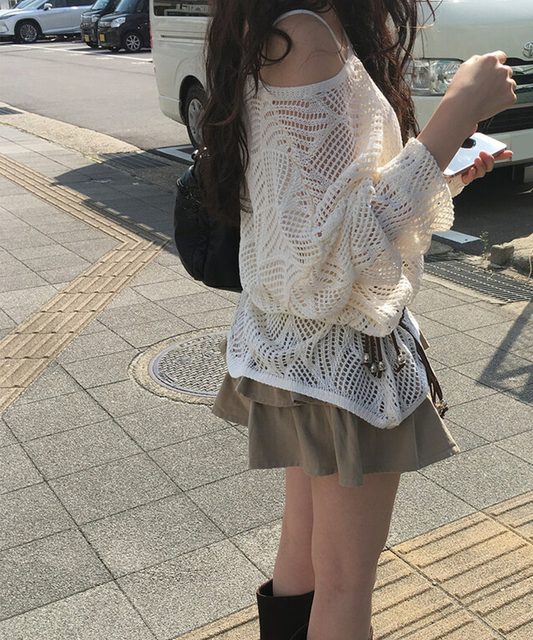 【ベルト付き】【ベルト付き】ヒッピーネットニット キャミソール BEIGE