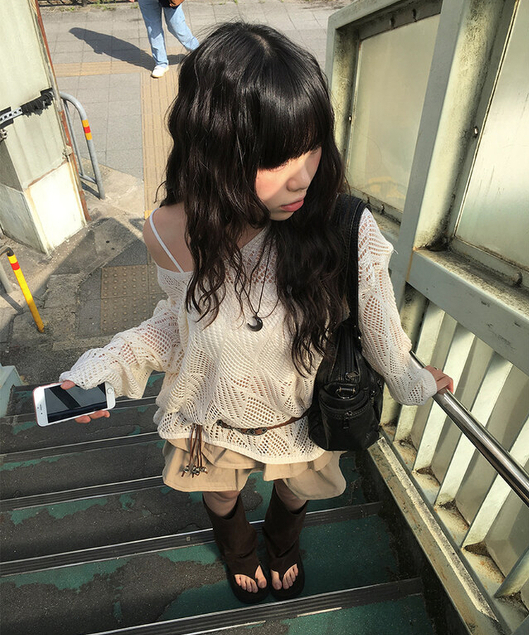 【ベルト付き】【ベルト付き】ヒッピーネットニット キャミソール BEIGE