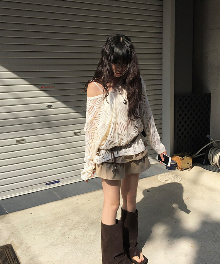 【ベルト付き】【ベルト付き】ヒッピーネットニット キャミソール BEIGE