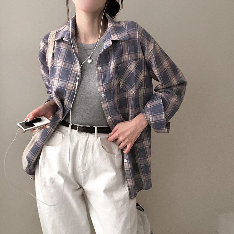 토리 체크 오버핏 셔츠 남방 소라