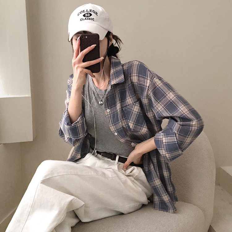 토리 체크 오버핏 셔츠 남방 소라