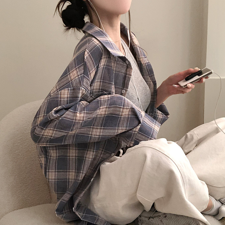 토리 체크 오버핏 셔츠 남방 소라