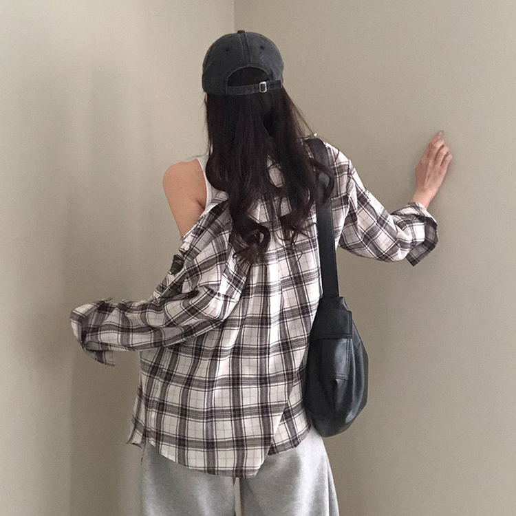 토리 체크 오버핏 셔츠 남방 아이보리