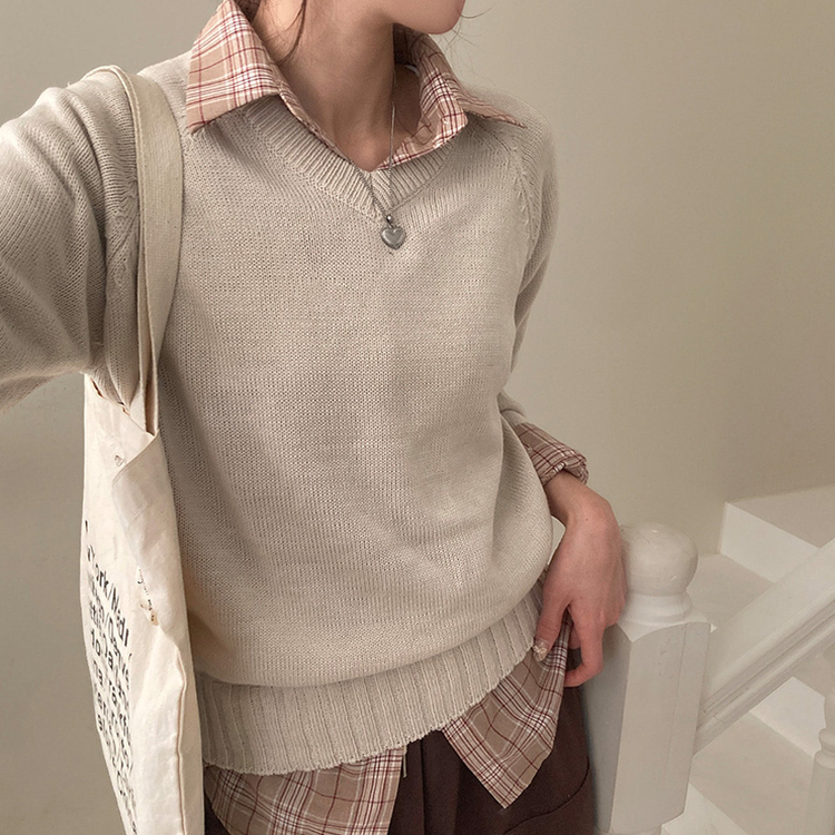 토리 체크 오버핏 셔츠 남방 베이지