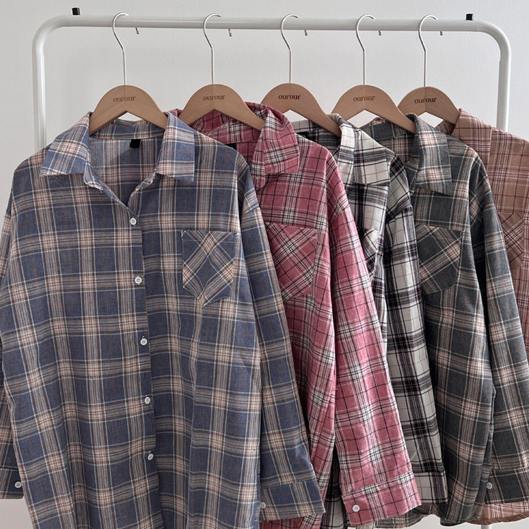 토리 체크 오버핏 셔츠 남방