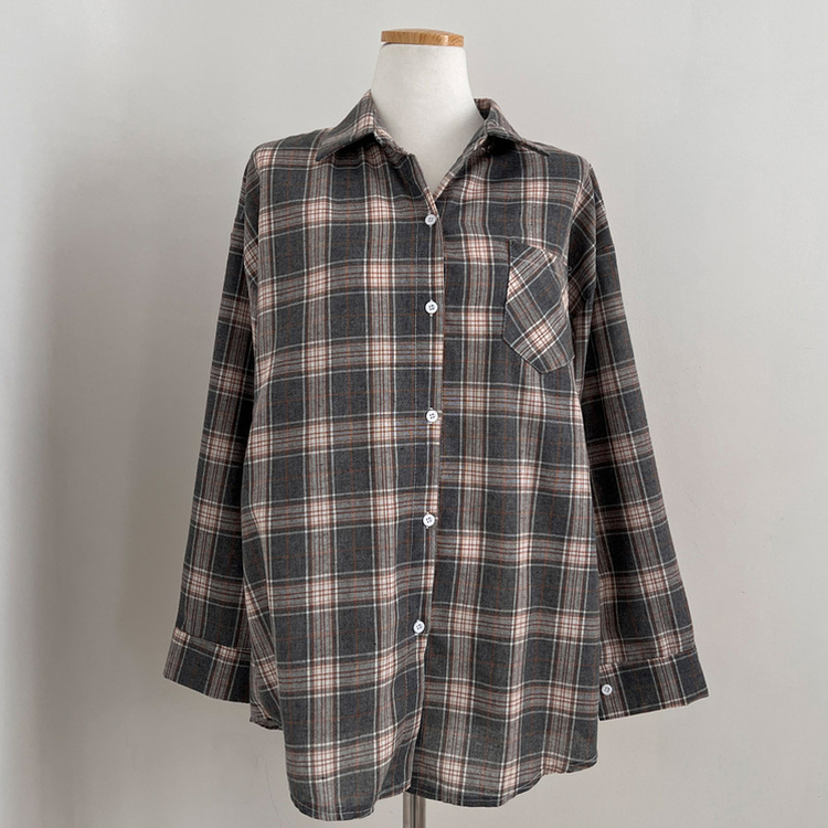 토리 체크 오버핏 셔츠 남방