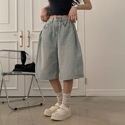 【丈別】ピンタックバミューダデニムパンツ(5color) LIGHT DENIM