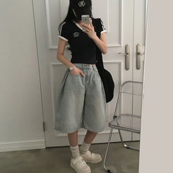 【丈別】ピンタックバミューダデニムパンツ(5color) LIGHT DENIM