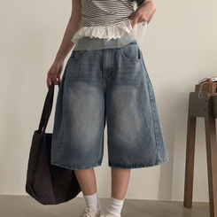 【丈別】ピンタックバミューダデニムパンツ(5color) DARK DENIM