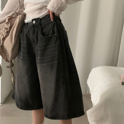 【丈別】ピンタックバミューダデニムパンツ(5color) BLACK DENIM