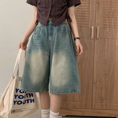 【丈別】ピンタックバミューダデニムパンツ(5color) BLUE