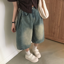 【丈別】ピンタックバミューダデニムパンツ(5color) BLUE