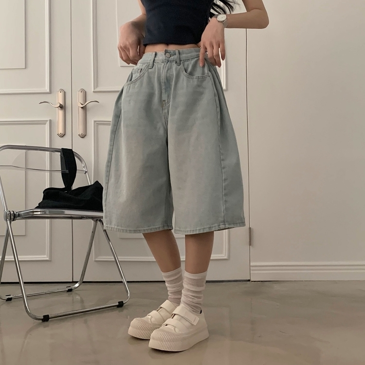 【丈別】ピンタックバミューダデニムパンツ(5color) LIGHT DENIM